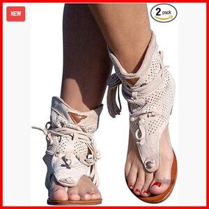 Size 9.5-10 Flat Tassel Sandals Slip Resistant Open Toe Gladiator